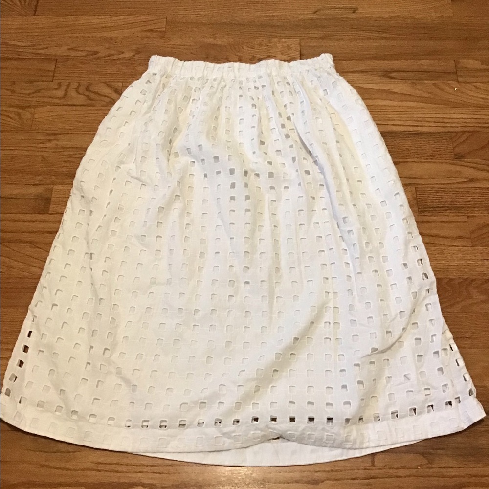 White Lattice Mid Knee Length Skirt